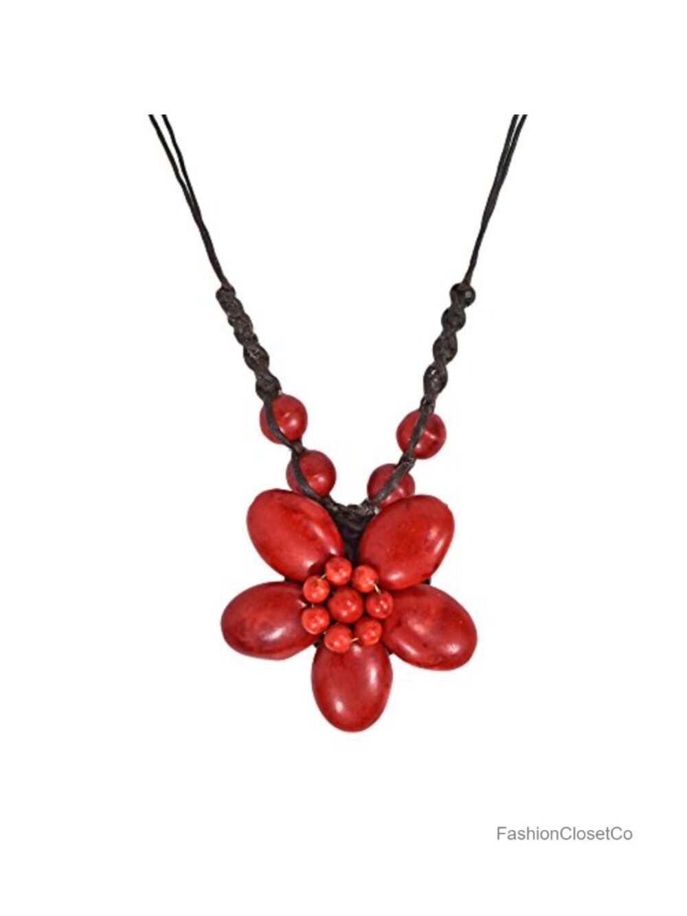 Handmade Brass Wire Coral Flower Pendant Necklace Boho Statement